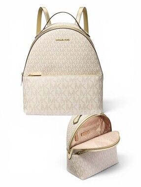 Michael Kors Women’s Medium Two-Tone Signature Logo Backpack -Pale Gold